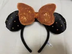 ミニー耳カチューシャ オレンジと黒 スパンコール付き