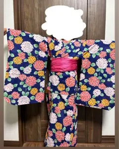 花柄浴衣 130cm ネイビー