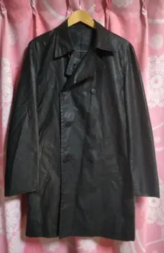 コムサデモードメン★薄手レザー風トレンチコート★黒F
