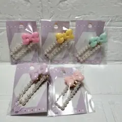 新品　送料込み❢　リボンパール　ヘアクリップ