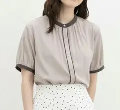 Honeys 配色バンドカラーブラウス　Lサイズのサムネイル