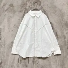 Te chichi♡レディース パイピングシャツ レギュラーカラー 綿 白 Fのサムネイル