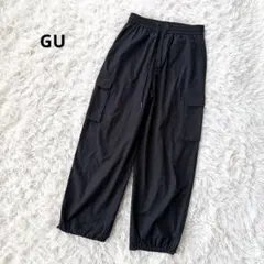 GU カーゴパンツ ワイド ブラック M ドローコード ナイロン風 カジュアル