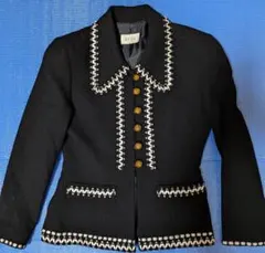 ​【極美品・日本製】肩パッド付 ウールジャケット ブレード刺繍 金ボタン 黒9号