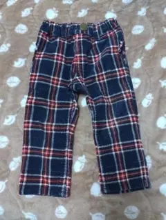 moujonjon チェック柄パンツ ネイビー レッド　80