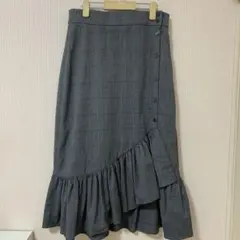 ZARA スカート　ロング　グレー　チェック　フリル　M