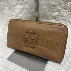 TORY BURCH 長財布 ラウンドファスナー　レザー　ブラウン　ロゴ