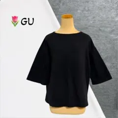 2547【UNIQLO】7分袖カットソー Tシャツ ボリューム袖 ブラックコーデ