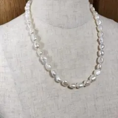 淡水パールネックレス、バロック淡水約11mm、50cm、全長55cm、ホワイト