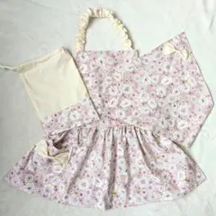 子供★エプロン　三角巾　ポーチ(淡花ピンク120㎝前後)キッズハンドメイド