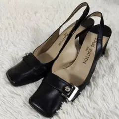 ルイヴィトン パンプス スクエアトゥ バックストラップ ブラック