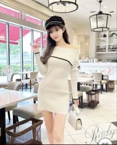【美品】Rady オフショルダーニットワンピース (ホワイト)バレンタインにも♡