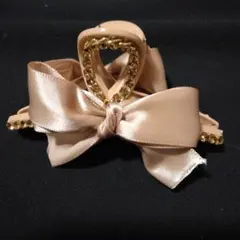 【未使用に近い】 リボンとゴールドストーンのヘアクリップ