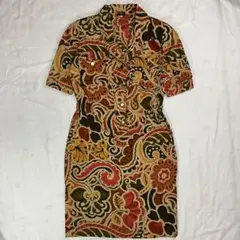 イタリア製 CAGLI 総柄ワンピース 90s 00s Y2K 古着 肩パッド入