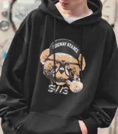 SWS　チーズベア　裏毛プルパーカー　黒　ＸL　可愛い　韓国　ストリート