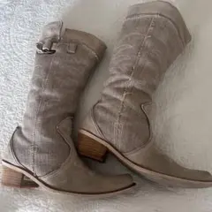 リネン×スエード　春夏　ロングブーツ