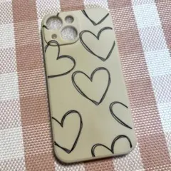 iPhone13miniケース ハート柄 ベージュ