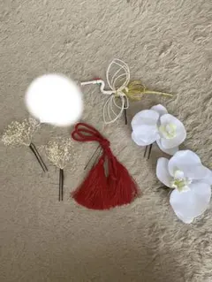 和装　ウェディング　卒業式　髪飾り　ヘアアクセサリー　鶴　水引　霞草　胡蝶蘭