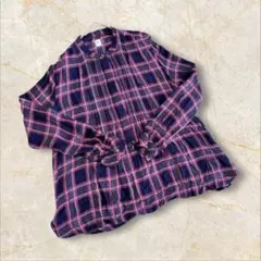 ギャップ　長袖シャツ　ブラウス　Lサイズ　ネイビー　チェック柄　オーバーサイズ