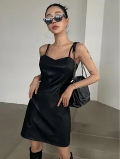 レザーキャミワンピース DAZY 無地柄 PU キャミドレス