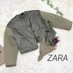 ZARA 【S】 ノーカラー　ショート丈 ジャケット カーキ