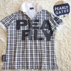 【美品】パーリーゲイツ チェック柄 ロゴ刺繍 ポロシャツ ゴルフ 半袖 L