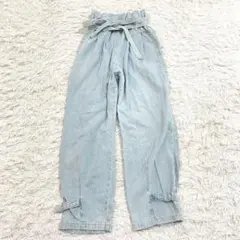 ベルシュカ ワイドデニムパンツ S ハイウエスト ベルトリボン 韓国ファッション
