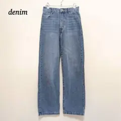 ★デニム ワイドパンツ【M】ハイウエスト ウエストゴム ライトブルー ゆるっと感