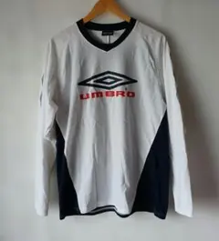 00s UMBRO ゲームシャツ ユニフォーム 長袖 白 ネイビー ストライプ