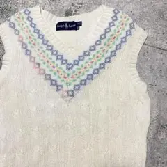 ポロラルフローレン ニットベスト ケーブルニット ホワイト 編み込み ベスト