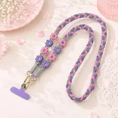 ⭐️新品⭐️スマホ ショルダー ストラップ ピンク パープル マクラメ パステル