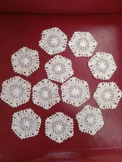 手作り 未使用 レース編み オフホワイト 可愛い コースター 12枚セット