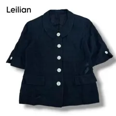 【Leilian】シルク混 半袖ジャケット ブラック チェック柄 9号のサムネイル
