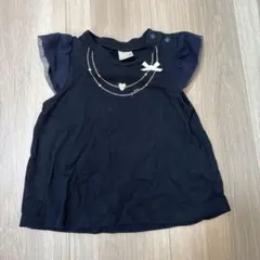 petit main ネイビー フリル袖 Tシャツ 80