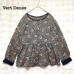 VertDense ヴェールダンス　ブラウス　黒　【M】　小花柄　ペプラム　上品のサムネイル