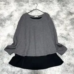 【a.v.v】ニットチュニック グレーブラック L 首裏デザインボタン【美品】