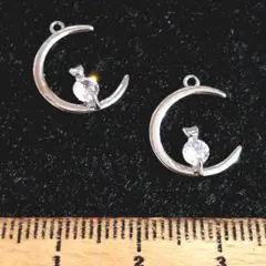 3点限り⭐ジルコニア月猫SILVER.。:*2個♡チャーム