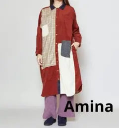 チャイハネAmina　チェックパッチワークシャツワンピース　エスニック　ワイン