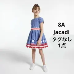 新品　Jacadi フラワーモチーフ　青ストライプ半袖 ワンピース　8Aのサムネイル
