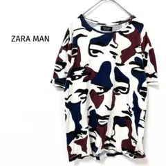 ZARAMAN Tシャツ　顔グラフィック 綿混　特徴的　グランジ　メンズS相当