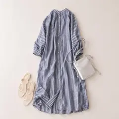 美品 ビアズリー BEARDSLEY ロングシャツワンピース ストライプ - メルカリ