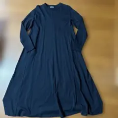 新品　GU 長袖ワンピースAライン　ロング　ネイビー　Lサイズ