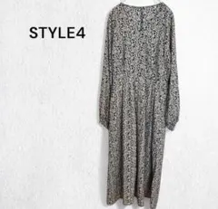 スタイルフォー ワンピース ロング丈 長袖 小花柄 Vネック 袖ゴム きれいめ