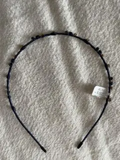ネイビー ヘアバンド 金属ビーズ装飾