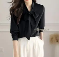 ボウタイブラウス 長袖 黒
