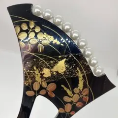 010501 樹脂　結婚式　鼈甲黒甲風　金蒔絵　萩　金箔　パール　バチ　かんざし