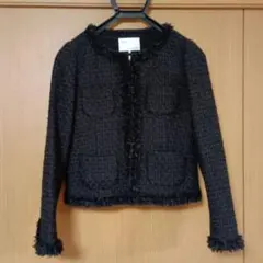 良品　イエナ　ノーカラーツイードジャケット　ブラックのサムネイル