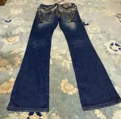 ダークブルー フレアパンツ 装飾付きレッドペッパー 27サイズ