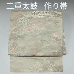正絹 二重太鼓の付け帯⭐ベージュ系× 自然模様 六通柄3524+フック500