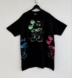 超スペシャル 90s ミッキーマウス ネオン マルチ Tシャツ L ブラック 黒のサムネイル